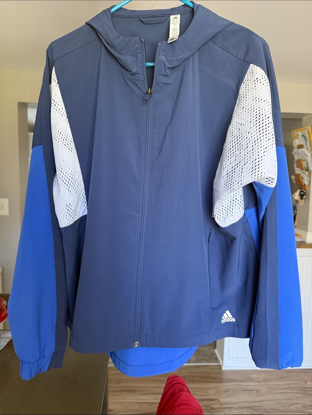 adidas Navy & Royal Blue Hooded Windbreaker with White Mesh Panels